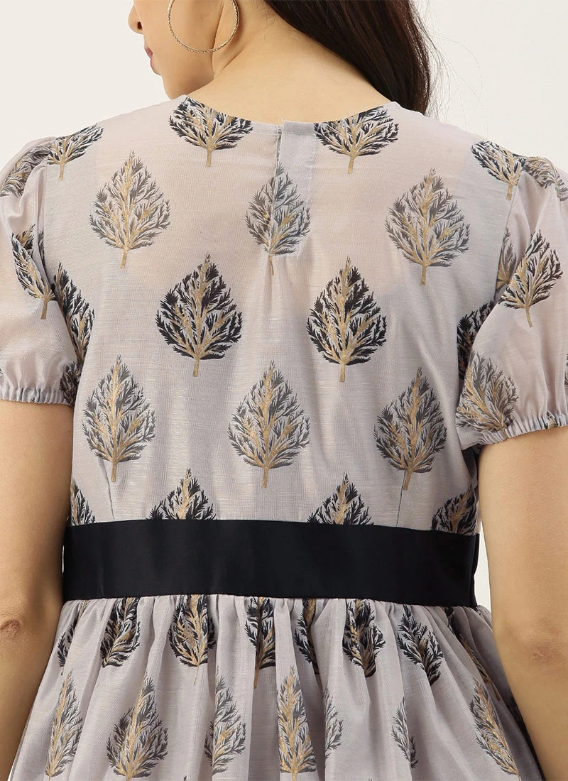 Lilac Hint Chanderi Silk Puff Sleeve Dress Festive Wear 8 Lilac Hint Chanderi Silk Puff Sleeve Dress Festive Wear - Image 6