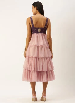 Magenta N Pink Embroidered Layered Dress Festive Wear -Sari Grace Shop Magenta N Pink Embroidered Layered Dress DRBS02209669 b