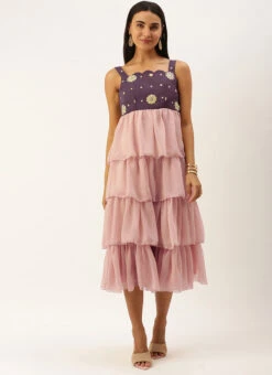 Magenta N Pink Embroidered Layered Dress Festive Wear -Sari Grace Shop Magenta N Pink Embroidered Layered Dress DRBS02209669 u