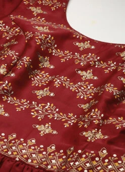 Maroon Art Silk N Geogette Flare Dress Festive Wear -Sari Grace Shop Maroon Art Silk N Geogette Flare Dress DRBS02301787 rrc1