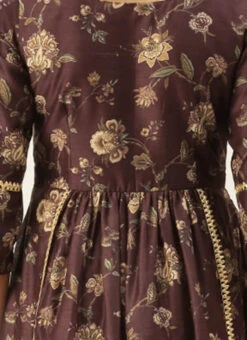 Maroon Chanderi Printed Floral Maxi Dress Festive Wear -Sari Grace Shop Maroon Chanderi Printed Floral Maxi Dress DRBS02111085 rrc2