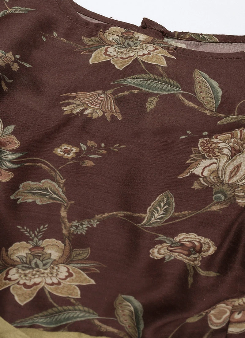 Maroon Chanderi Silk Puff Sleeve Dress Festive Wear After Six Wear 7 Maroon Chanderi Silk Puff Sleeve Dress Festive Wear After Six Wear - Image 5