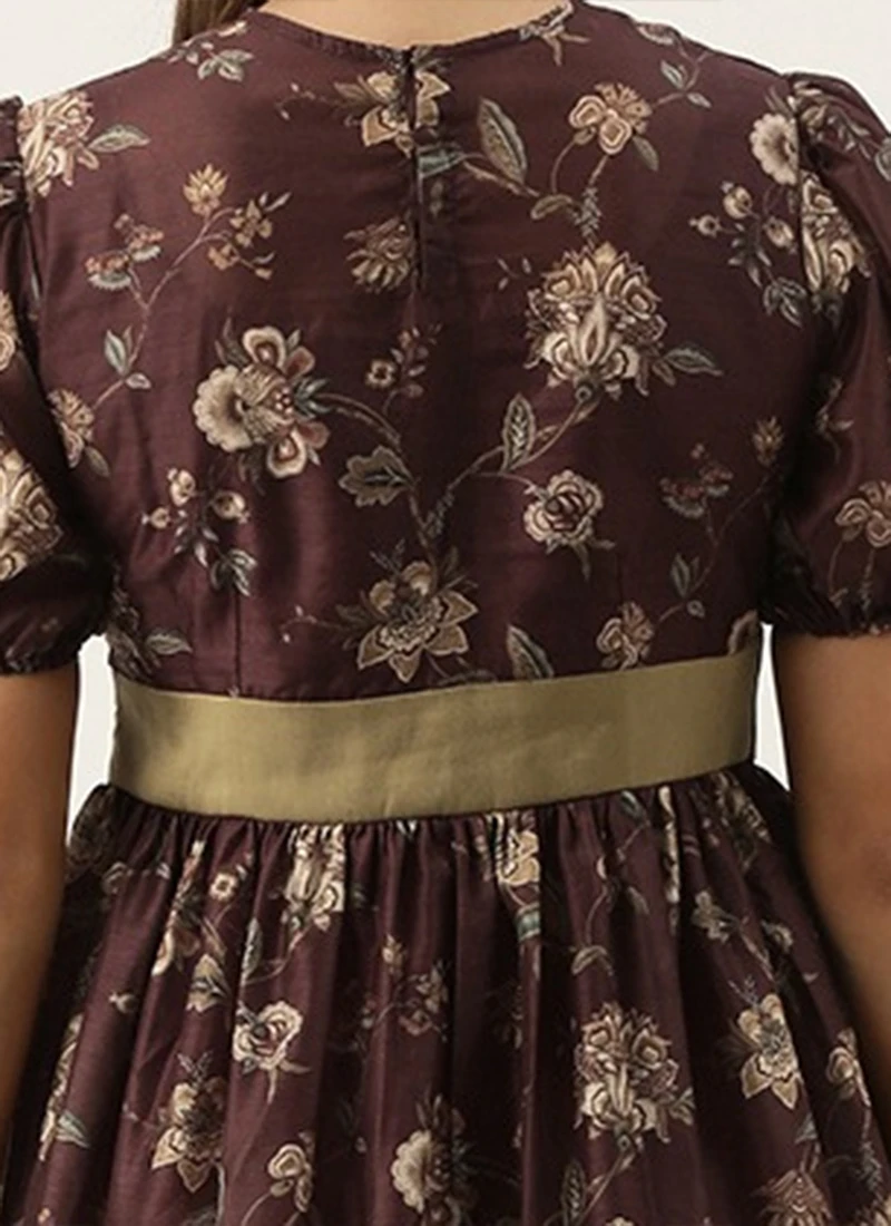 Maroon Chanderi Silk Puff Sleeve Dress Festive Wear After Six Wear 8 Maroon Chanderi Silk Puff Sleeve Dress Festive Wear After Six Wear - Image 6