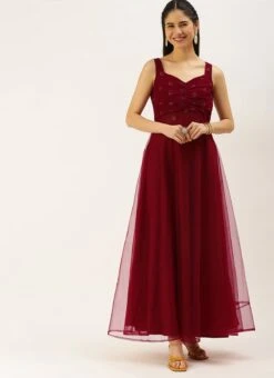 Maroon N Red Embroidered Dress Party Wear -Sari Grace Shop Maroon N Red Embroidered Dress DRBS02206264 u