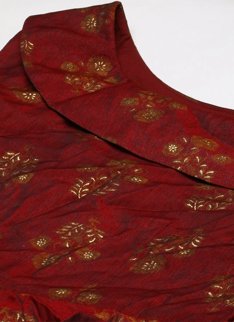 Maroon Printed One Shoulder Dress Party Wear After Six Wear 7 Maroon Printed One Shoulder Dress Party Wear After Six Wear - Image 5