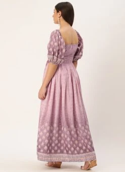 Mauve Art Silk Digital Printed Dress Party Wear -Sari Grace Shop Mauve Art Silk Digital Printed Dress DRBS02304077 b