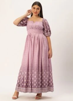 Mauve Art Silk Digital Printed Dress Party Wear -Sari Grace Shop Mauve Art Silk Digital Printed Dress DRBS02304077 u