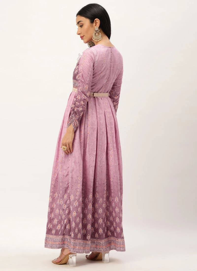 Mauve Digital Printed Maxi Dress Festive Wear 6 Mauve Digital Printed Maxi Dress Festive Wear - Image 4