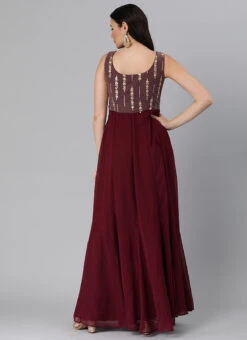 Mauve Net Sequins N Burgundy Godet Dress Festive Wear -Sari Grace Shop Mauve Net Sequins N Burgundy Godet Dress DRBS02205032 b