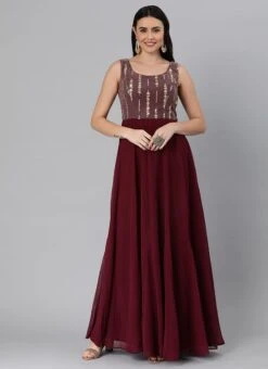 Mauve Net Sequins N Burgundy Godet Dress Festive Wear -Sari Grace Shop Mauve Net Sequins N Burgundy Godet Dress DRBS02205032 u