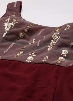 Mauve Net Sequins N Burgundy Godet Dress Festive Wear -Sari Grace Shop Mauve Net Sequins N Burgundy Godet Dress DRBS02205032 rrc1