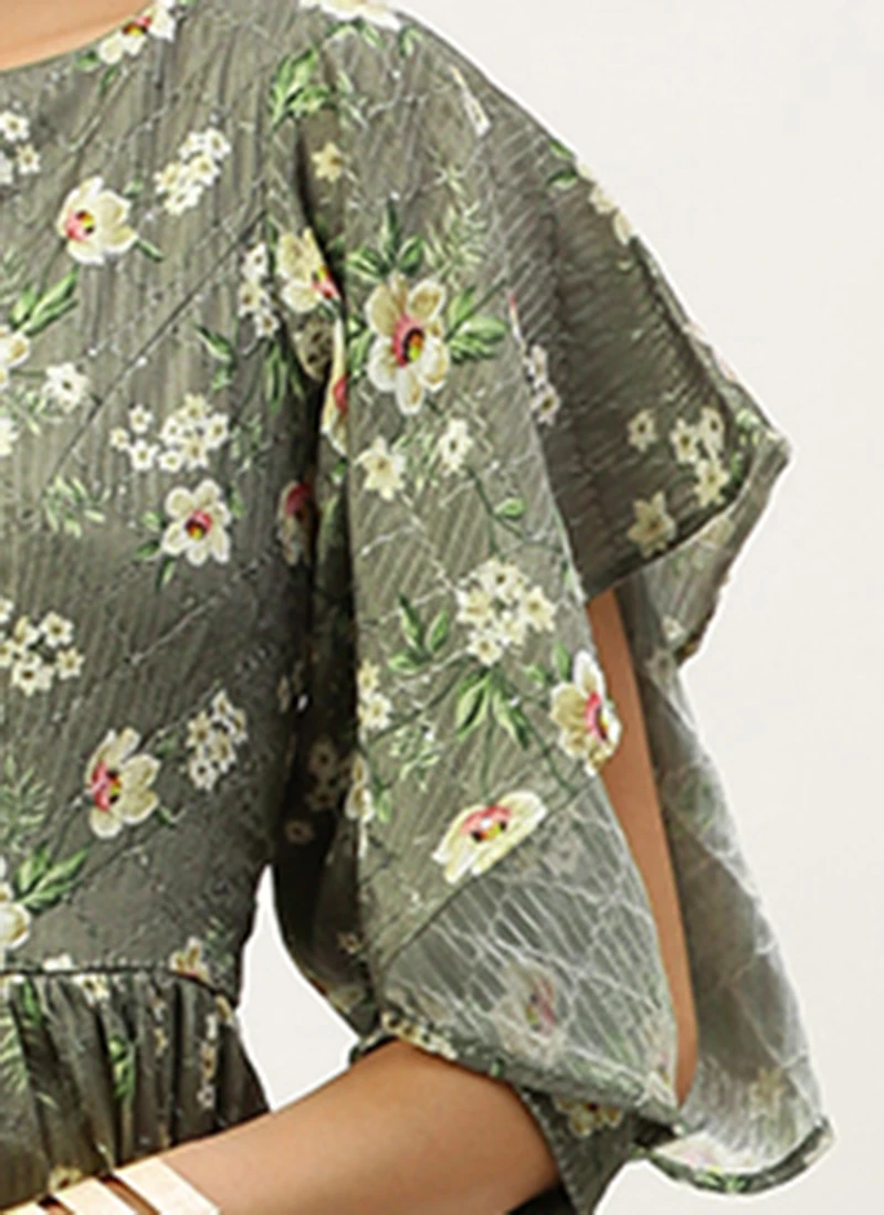 Mehndi Green Georgette Printed Dress After Six Wear Party Wear 9 Mehndi Green Georgette Printed Dress After Six Wear Party Wear - Image 7