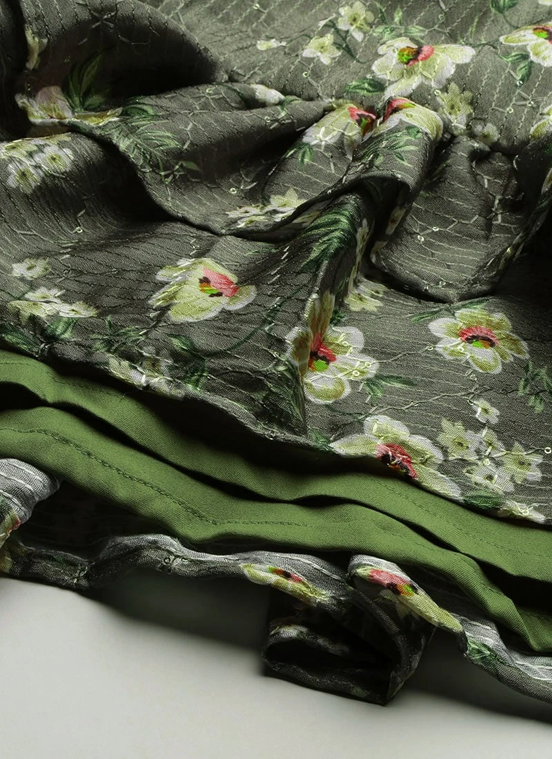 Mehndi Green Georgette Printed Dress After Six Wear 10 Mehndi Green Georgette Printed Dress After Six Wear - Image 8