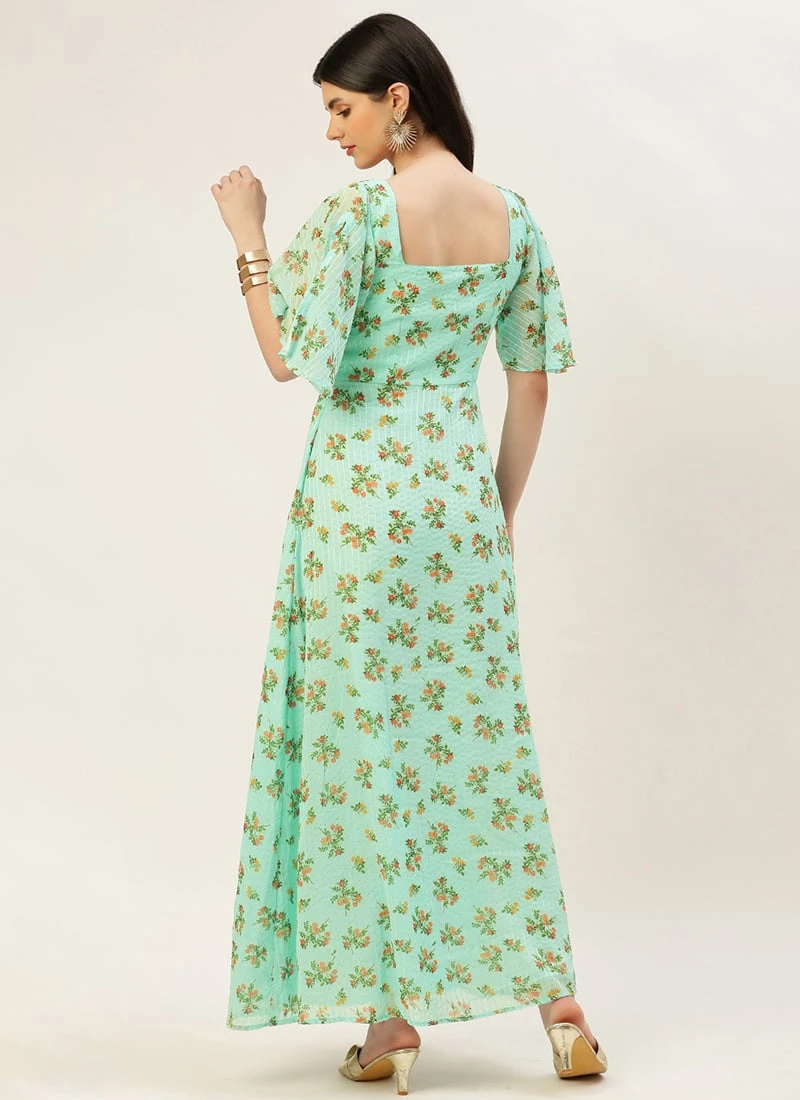 Mint Green Georgette Digital Printed Dress After Six Wear 6 Mint Green Georgette Digital Printed Dress After Six Wear - Image 4