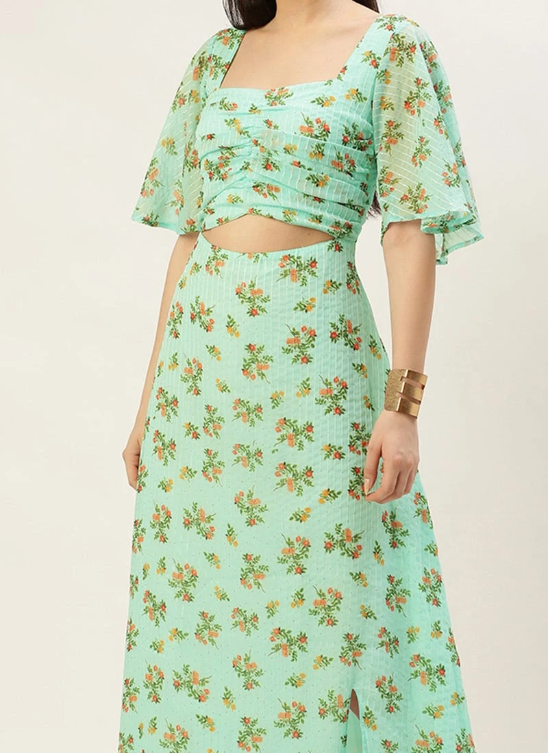 Mint Green Georgette Digital Printed Dress Festive Wear After Six Wear 3 Mint Green Georgette Digital Printed Dress Festive Wear After Six Wear