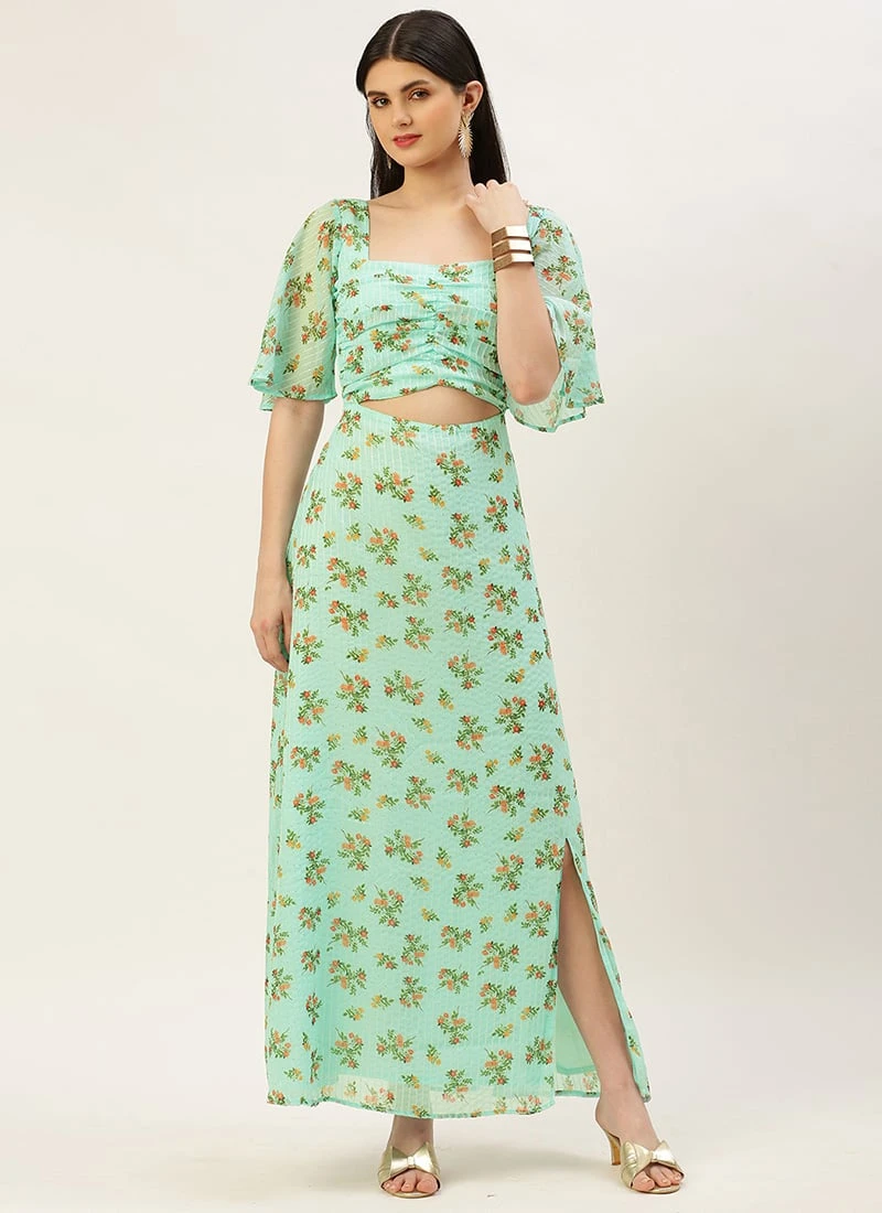 Mint Green Georgette Digital Printed Dress Festive Wear After Six Wear 5 Mint Green Georgette Digital Printed Dress Festive Wear After Six Wear - Image 3