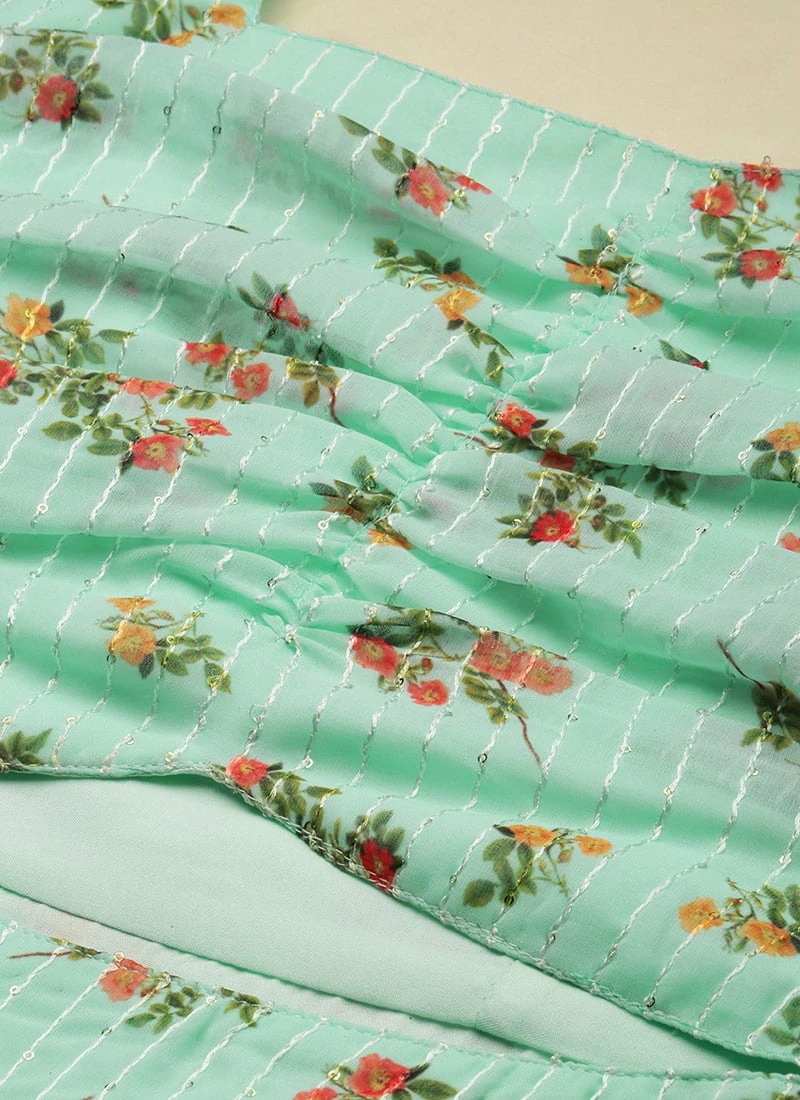 Mint Green Georgette Digital Printed Dress Festive Wear After Six Wear 7 Mint Green Georgette Digital Printed Dress Festive Wear After Six Wear - Image 5