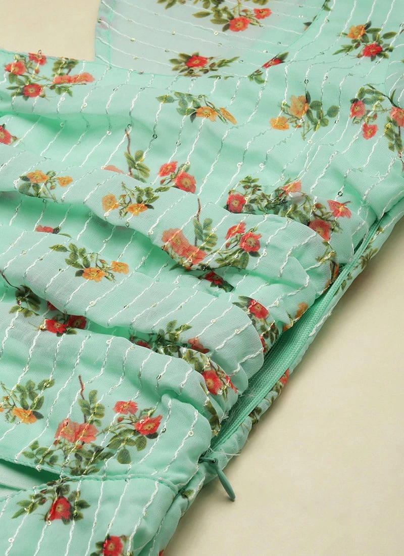 Mint Green Georgette Digital Printed Dress Festive Wear After Six Wear 9 Mint Green Georgette Digital Printed Dress Festive Wear After Six Wear - Image 7