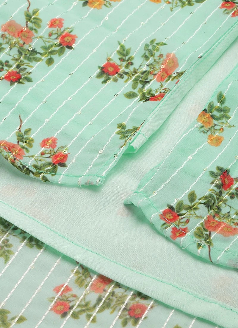 Mint Green Georgette Digital Printed Dress Festive Wear After Six Wear 10 Mint Green Georgette Digital Printed Dress Festive Wear After Six Wear - Image 8