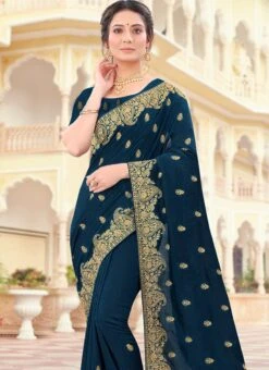 Morpeach Vichitra Silk Zari Embroidery Saree Party Wear 9 Morpeach Vichitra Silk Zari Embroidery Saree Party Wear -Sari Grace Shop Morpeach Vichitra Silk Zari Embroidery Saree SASUNM962 b