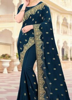 Morpeach Vichitra Silk Zari Embroidery Saree Party Wear