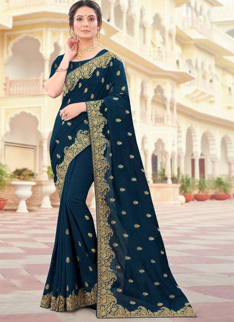 Morpeach Vichitra Silk Zari Embroidery Saree Party Wear 5 Morpeach Vichitra Silk Zari Embroidery Saree Party Wear - Image 3
