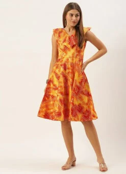 MultiColored Printed Cotton Knee Length Dress After Six Wear -Sari Grace Shop MultiColored Printed Cotton Knee Length Dress DRBS02105402 u