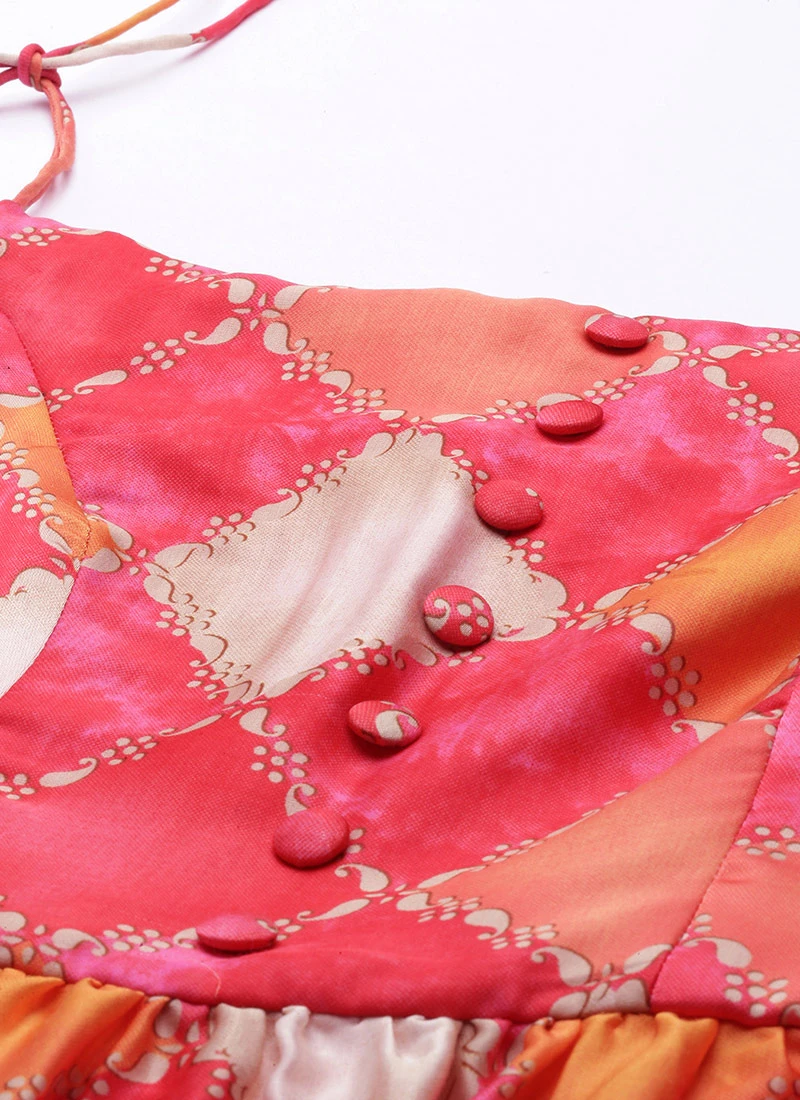 Multicolor Printed Gathered Style Midi Dress Festive Wear 7 Multicolor Printed Gathered Style Midi Dress Festive Wear - Image 5