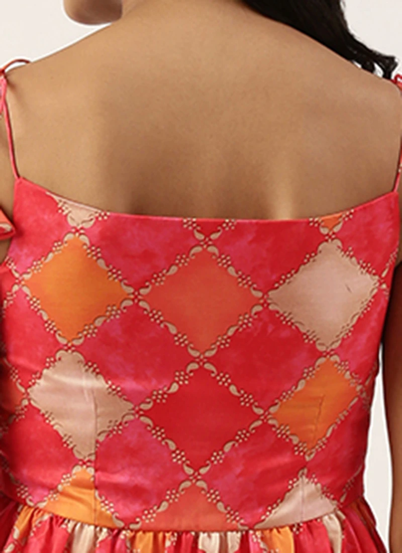 Multicolor Printed Gathered Style Midi Dress Festive Wear 8 Multicolor Printed Gathered Style Midi Dress Festive Wear - Image 6