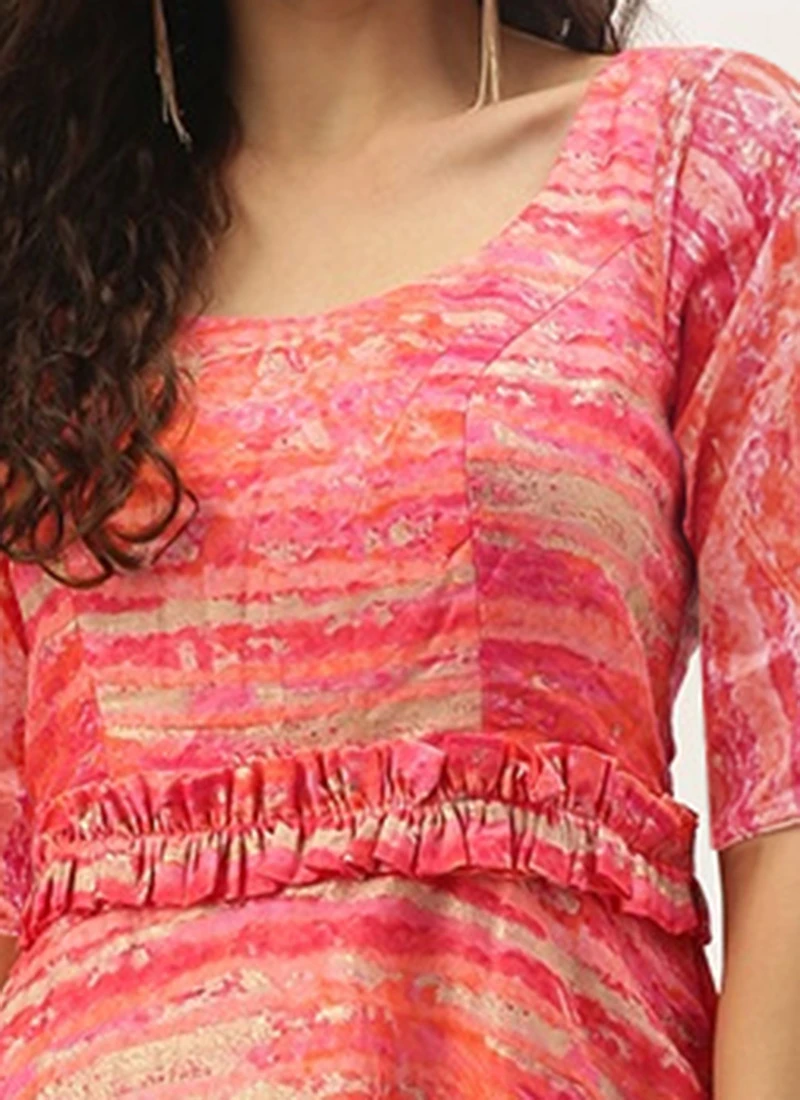 Multicolored Art Silk Round Neck Dress Festive Wear 7 Multicolored Art Silk Round Neck Dress Festive Wear - Image 5