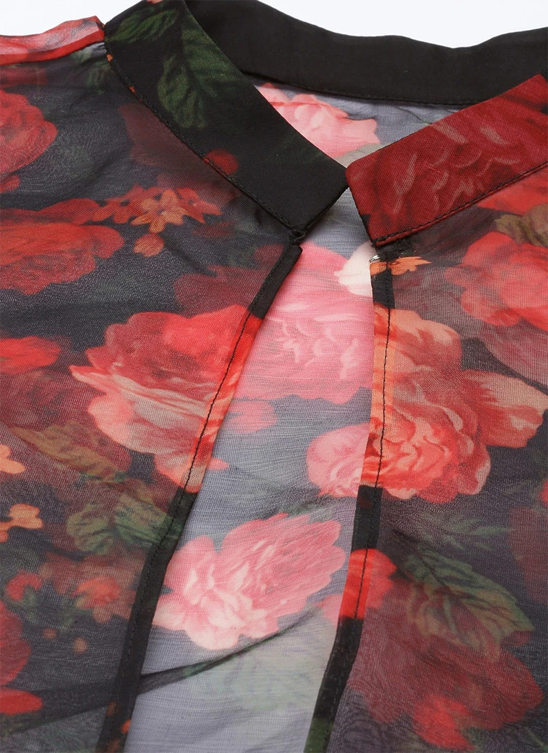 Multicolored Digital Print Organza Jacket N Black Dress Festive Wear 7 Multicolored Digital Print Organza Jacket N Black Dress Festive Wear - Image 5