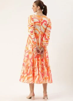 Multicolored Georgette Pinted Tiered Gathers Dress After Six Wear -Sari Grace Shop Multicolored Georgette Pinted Tiered Gathers Dress DRBS02307654 b