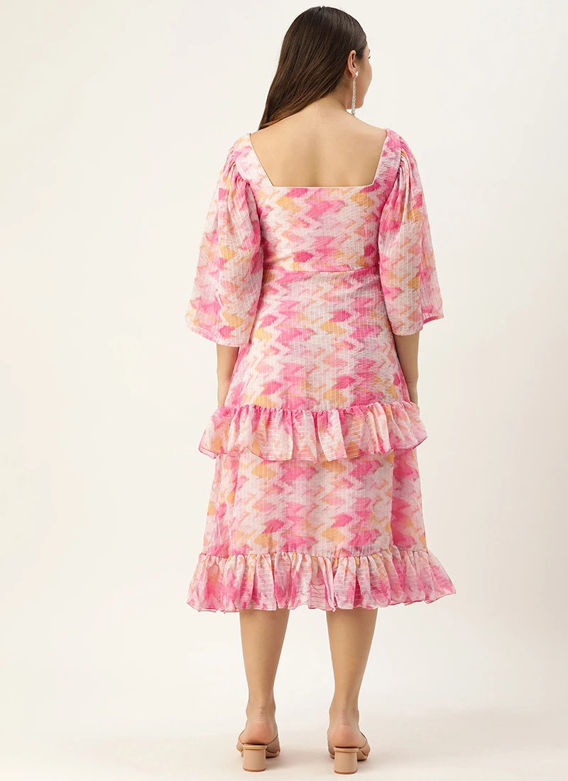 Multicolored Georgette Printed Dress Party Wear 6 Multicolored Georgette Printed Dress Party Wear - Image 4