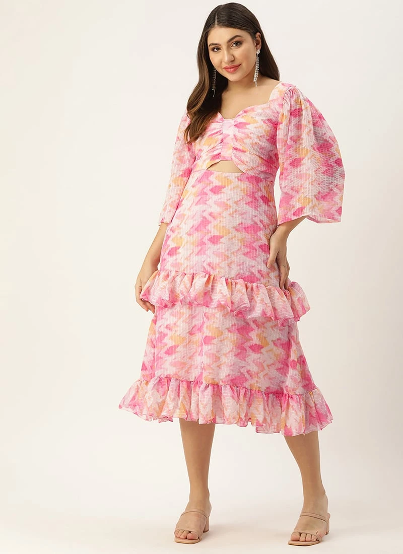 Multicolored Georgette Printed Dress Party Wear 5 Multicolored Georgette Printed Dress Party Wear - Image 3