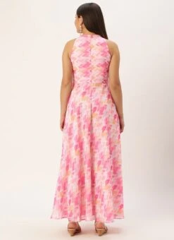 Multicolored Georgette Printed Halter Neck Dress After Six Wear 13 Multicolored Georgette Printed Halter Neck Dress After Six Wear -Sari Grace Shop Multicolored Georgette Printed Halter Neck Dress DRBS02302437 b