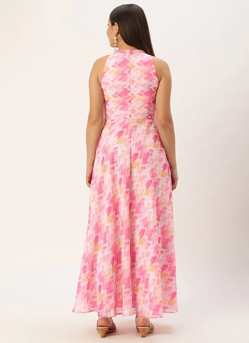 Multicolored Georgette Printed Halter Neck Dress After Six Wear 6 Multicolored Georgette Printed Halter Neck Dress After Six Wear - Image 4