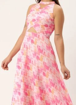 Multicolored Georgette Printed Halter Neck Dress After Six Wear