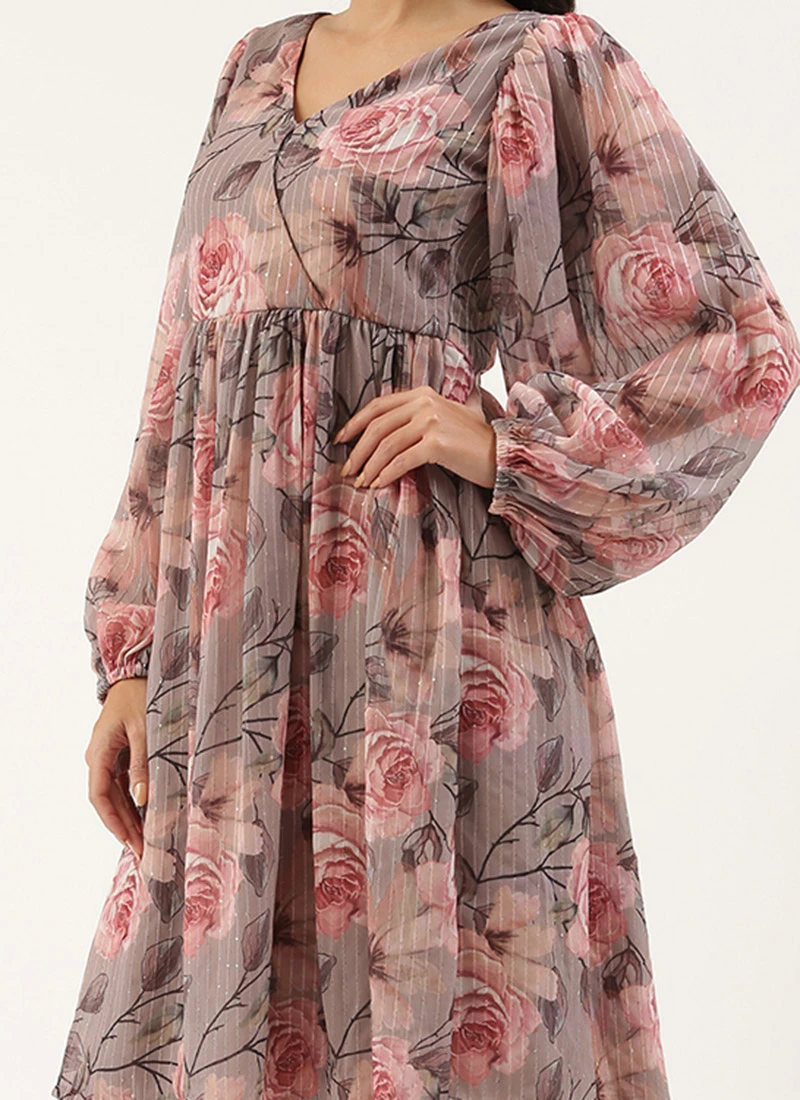 Multicolored Georgette Printed N Embroidered Maxi Dress Festive Wear 3 Multicolored Georgette Printed N Embroidered Maxi Dress Festive Wear