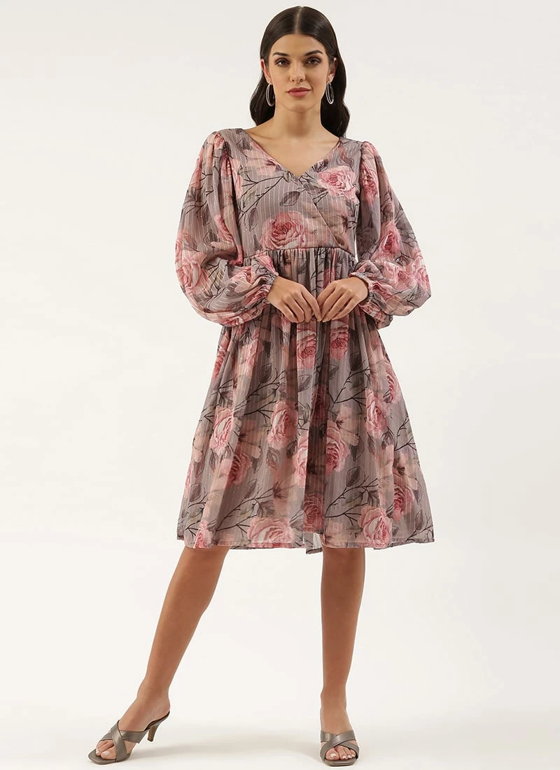 Multicolored Georgette Printed N Embroidered Maxi Dress Festive Wear 5 Multicolored Georgette Printed N Embroidered Maxi Dress Festive Wear - Image 3