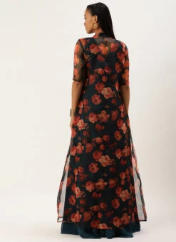 Multicolored Organza Jacket N Teal Blue Dress Festive Wear 13 Multicolored Organza Jacket N Teal Blue Dress Festive Wear -Sari Grace Shop Multicolored Organza Jacket N Teal Blue Dress DRBS02303652 b