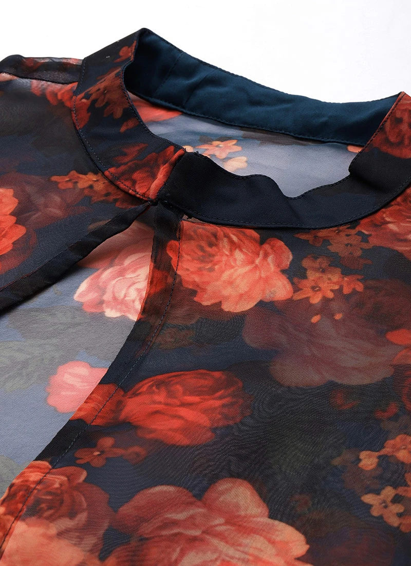 Multicolored Organza Jacket N Teal Blue Dress Festive Wear 7 Multicolored Organza Jacket N Teal Blue Dress Festive Wear - Image 5