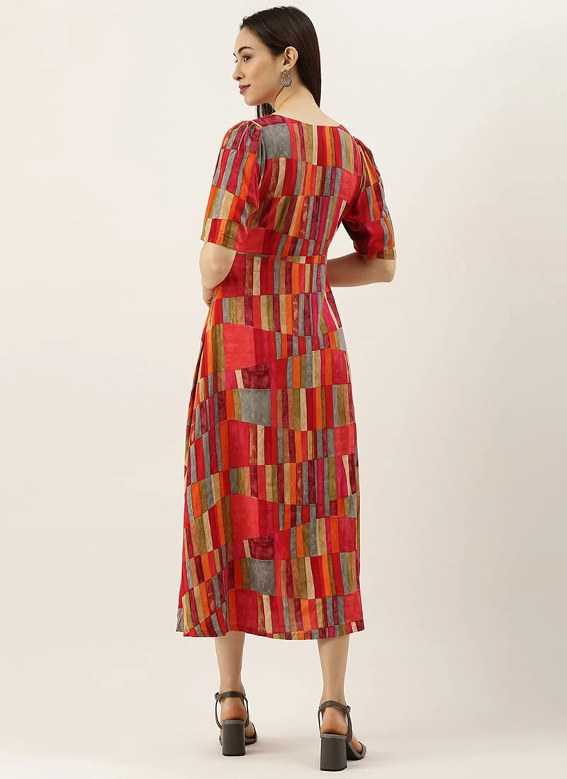 Multicolored Printed A Line Dress After Six Wear 6 Multicolored Printed A Line Dress After Six Wear - Image 4