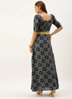 Multicolored Printed A Line Maxi Dress Festive Wear -Sari Grace Shop Multicolored Printed A Line Maxi Dress DRBS02203576 b