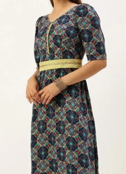 Multicolored Printed A Line Maxi Dress Festive Wear