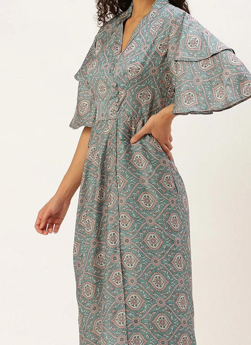 Multicolored Printed Modal Satin Pleated Dress After Six Wear 3 Multicolored Printed Modal Satin Pleated Dress After Six Wear