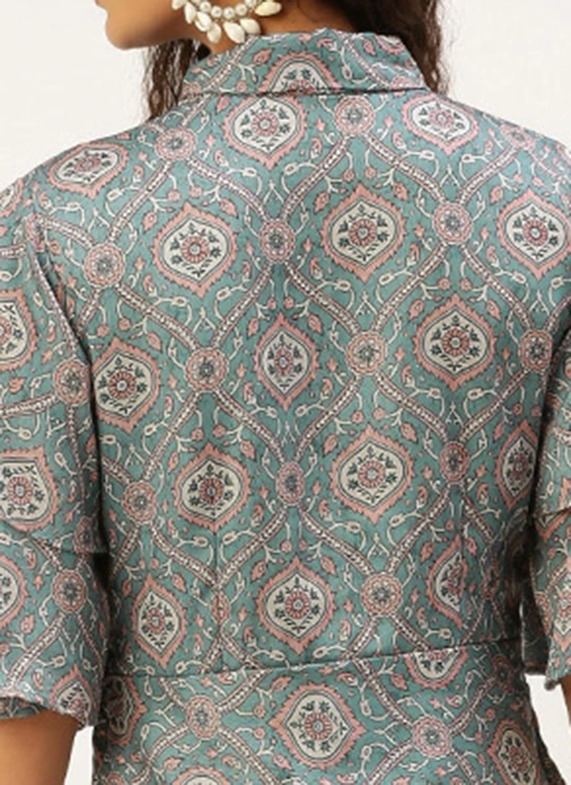 Multicolored Printed Modal Satin Pleated Dress After Six Wear 8 Multicolored Printed Modal Satin Pleated Dress After Six Wear - Image 6