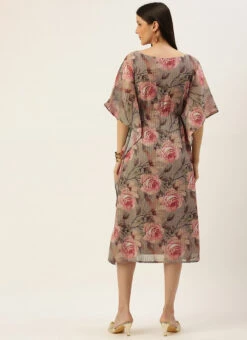 Multicolored Printed N Embroidered V Neckline Kaftan Festive Wear After Six Wear -Sari Grace Shop Multicolored Printed N Embroidered V Neckline Kaftan DRBS02204674 b