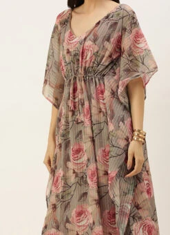 Multicolored Printed N Embroidered V Neckline Kaftan Festive Wear After Six Wear