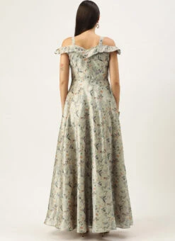 Multicolored Printed Off Shoulder Style Dress Festive Wear 13 Multicolored Printed Off Shoulder Style Dress Festive Wear -Sari Grace Shop Multicolored Printed Off Shoulder Style Dress DRBS02109751 b