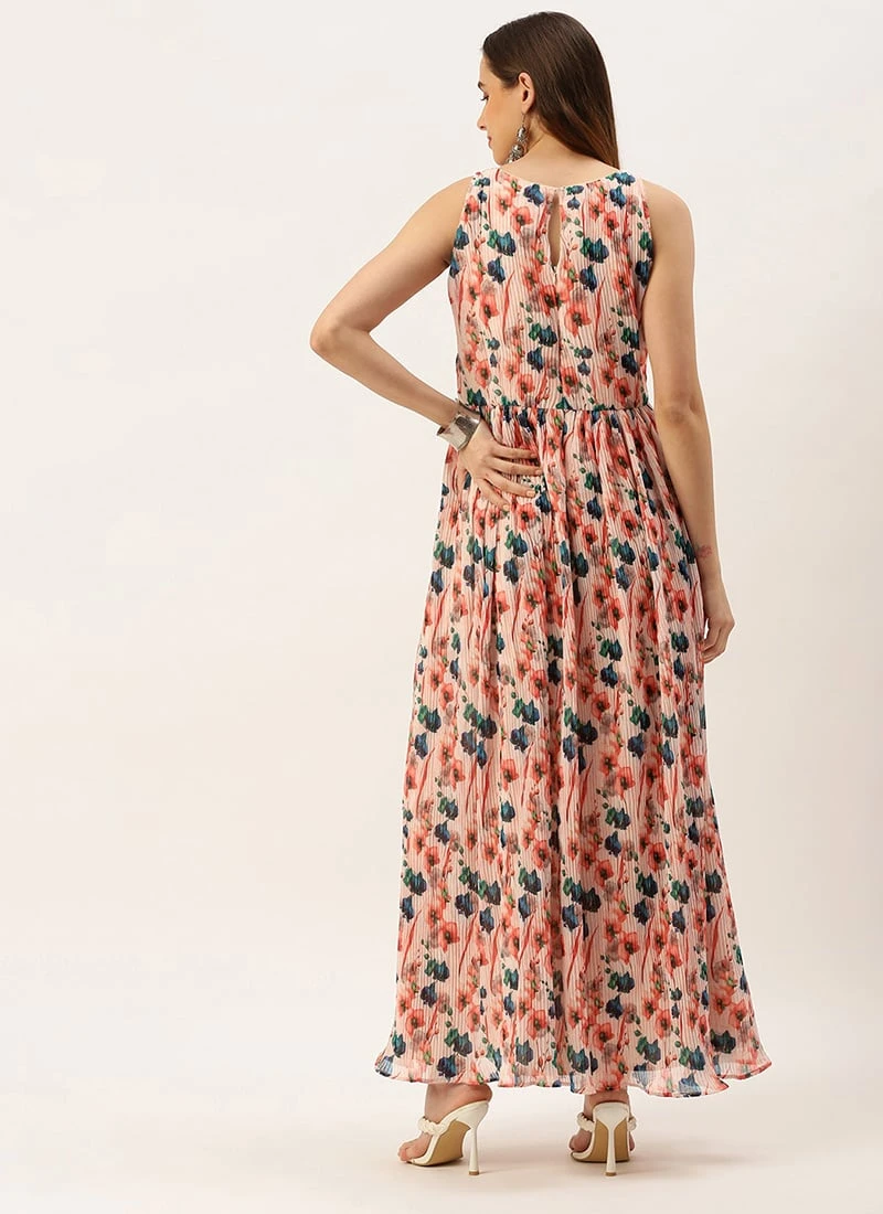 Multicoloured Georgette Pleated Dress After Six Wear Party Wear 6 Multicoloured Georgette Pleated Dress After Six Wear Party Wear - Image 4